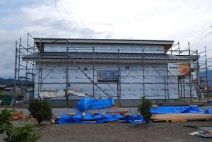 平屋建て新築住宅・外壁下地・防水検査