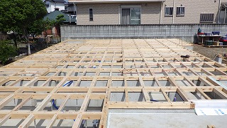 新築平屋建ての土台敷き